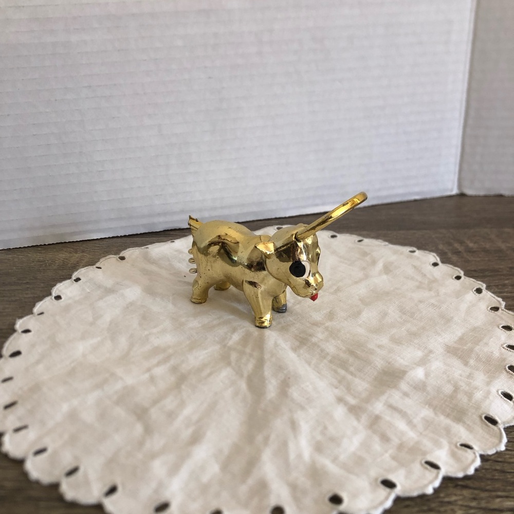 Vtg Gold Tone Bull Bottle Opener Corkscrew